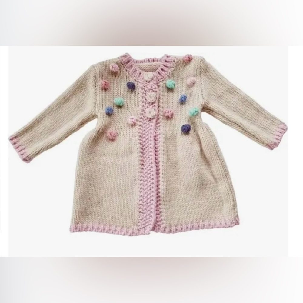 Cream and Pink Baby Cardigan with Colorful Accents